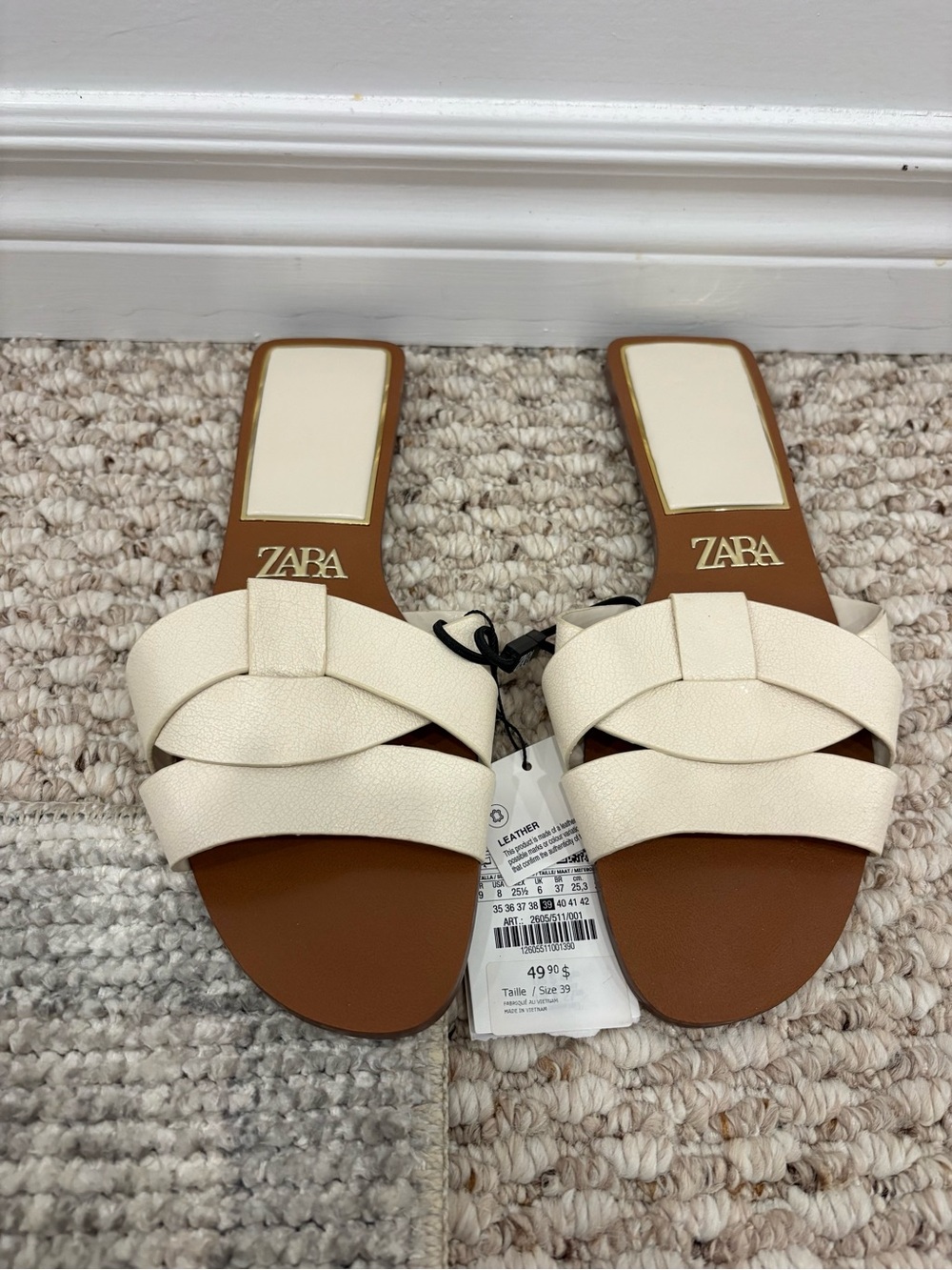 Zara Crossed Flat Leather Sandals